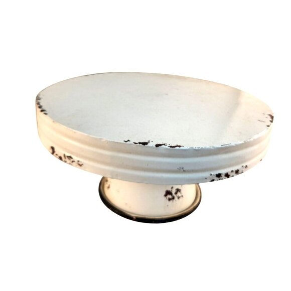 Rustic White Metal Pedestal Cake Stand 12 Inches Round Decorative Display Only - Picture 1 of 5